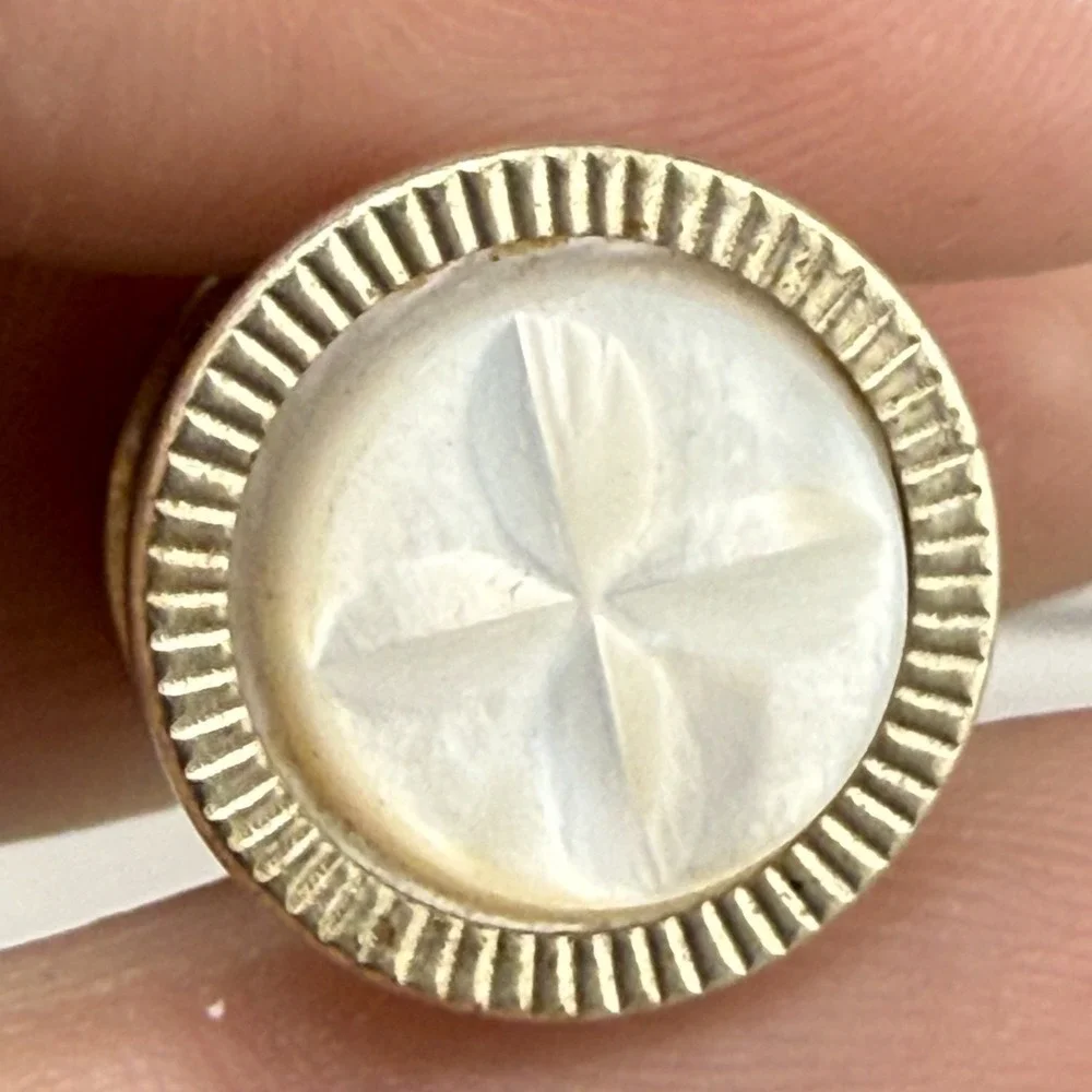 Vintage Cufflinks Silver Tone Snap Mother of Pearl - Picture 3 of 7